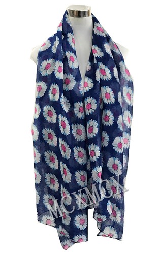 Women Ladies DAISY PRINT SCARF Flower Print Pattern Shawl Scarf Gift - Picture 4 of 18