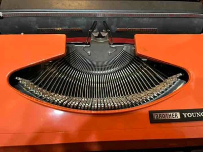 Brother Young Elite Typewriter Retro Vintage Antique Orange