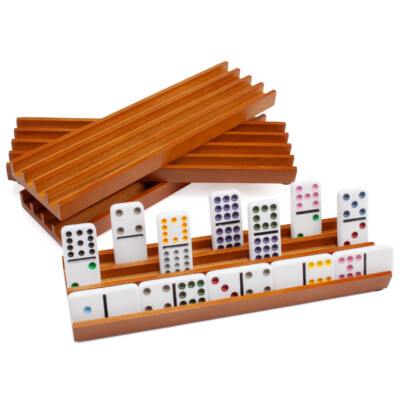 Wooden Domino Racks/Trays/Holders for Mexican Train Dominoes Games (Set of 4)