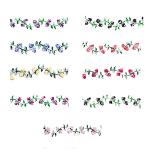 Unotrim 1.25" Blue Pink Yellow Red Purple Fuchsia Black Rose Embroidered Trim