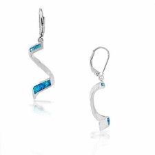 Sterling Silver Blue Turquoise-Tone Simulated Opal Swirl Drop Dangle Earrings