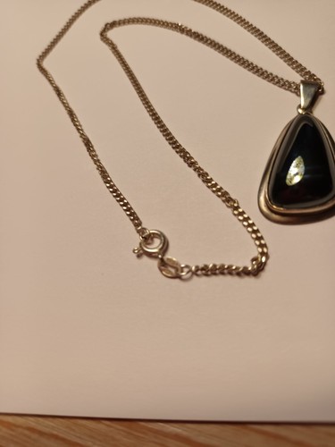 Anhänger mit Kette Echtsilber 835er 42cm Hämatit Cabochon 2,5cm 30er Jahre - Bild 7 von 12