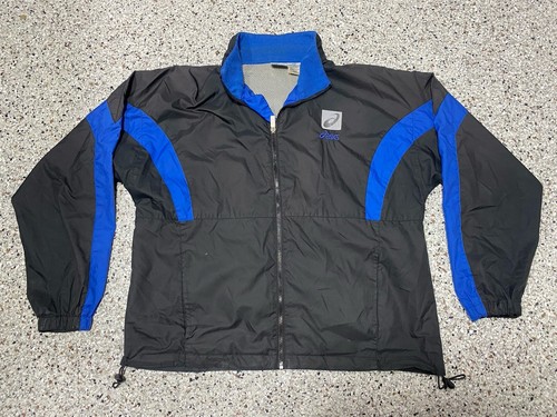Asics, VTG Asics Black/Blue HTF Microfiber Windbreaker Zip Up Jacket M 90s Tech Active