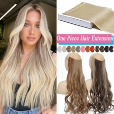 One Piece Natural THICK Clip in Hair Extensions 3/4 Full Head Straight Curly US