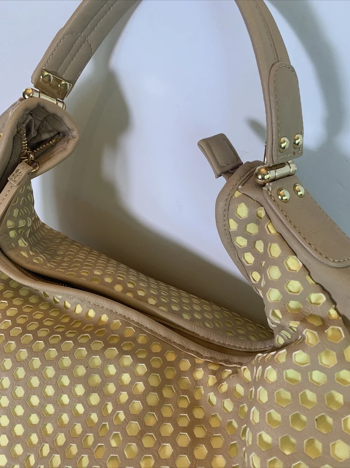 Charming Charlie Tan & Yellow Buttercup Perforated Hobo Handbag - Image 4 of 4