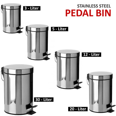 EDELSTAHL SILBER KÜCHE BAD WC ABFALLEIMER TRETEIMER 3 5 12 20 & 30L