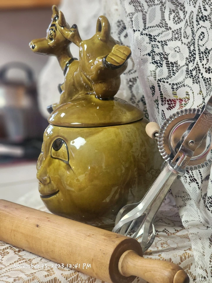 Tarro de galletas vintage Dorrane Cow Jump Over The Moon cerámica de CA ~ impecable Foto 4 de 4