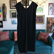TAHARI size 12 Black Stretch Ponte Knit Midi Sleeveless Sheath Dress