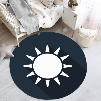 Round Carpet Funny Black White Sun Pattern Circle Rug Rubber Non Slip Area Rug