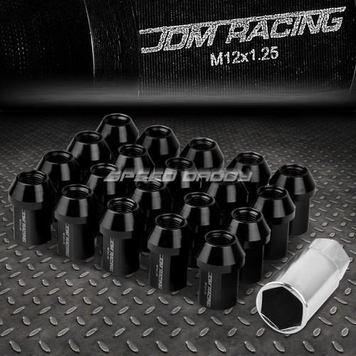 JDM CLOSEEND ALUMINUM BLACK 20 LUG NUTS SET+ADAPTER M12X1.25 25MM OD