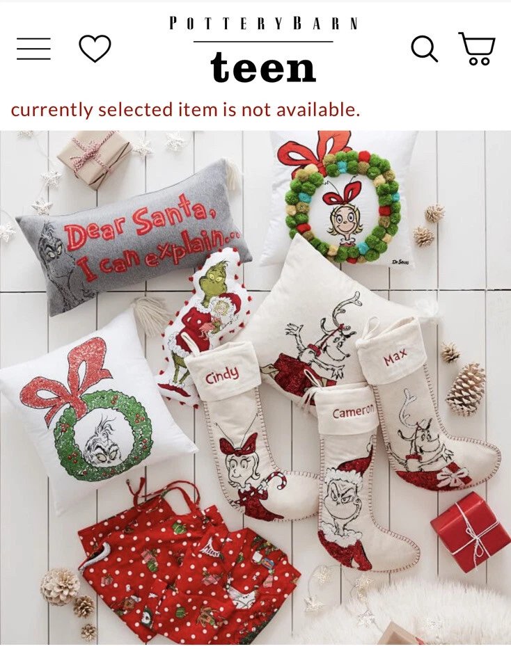 Pijama de Navidad Pottery Barn Teen GRINCH adulto grande franela MÁS almohada *NUEVO* Foto 3 de 4