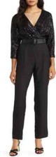 Eliza J Black Sequin Bodice Mixed Media Jumpsuit Size 6 $188