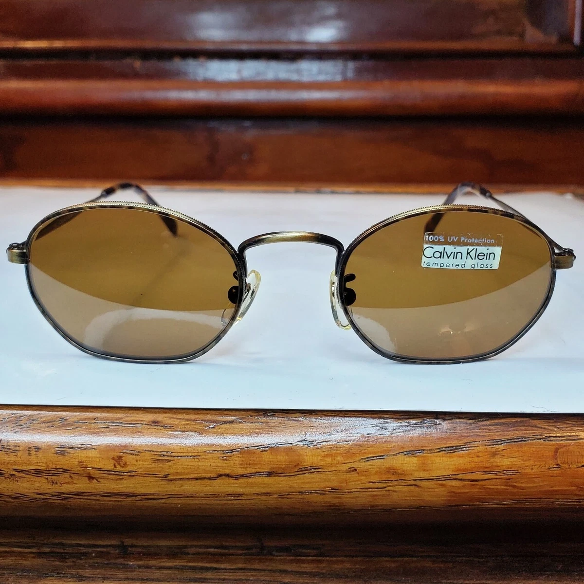Vintage Calvin Klein 331 large Silver Oval Sunglasses Glasses NOS