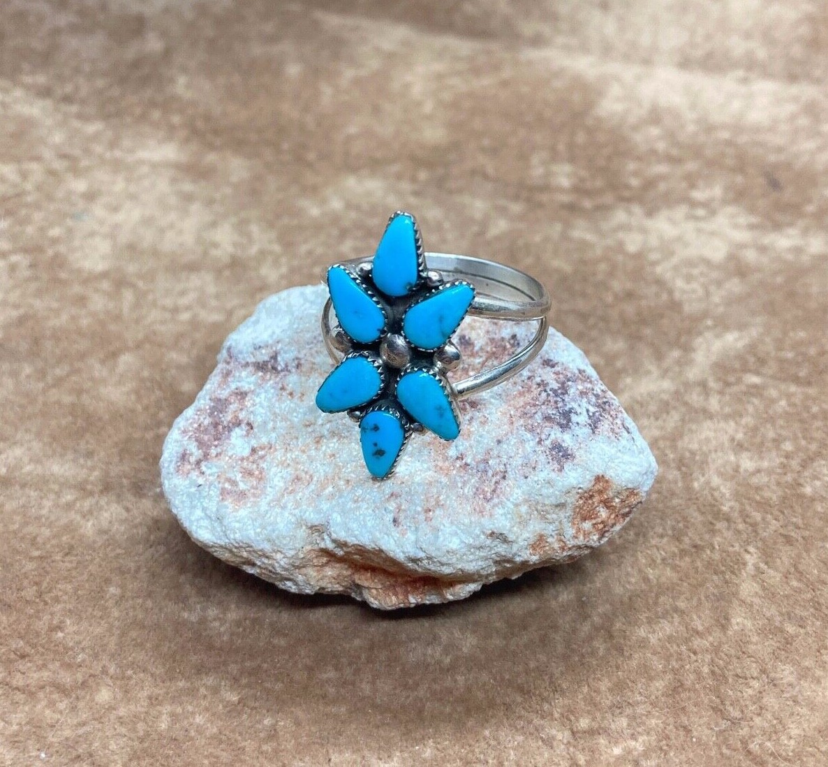 Stunning Zuni Turquoise and Silver Ring Signed Beverly Weebothee