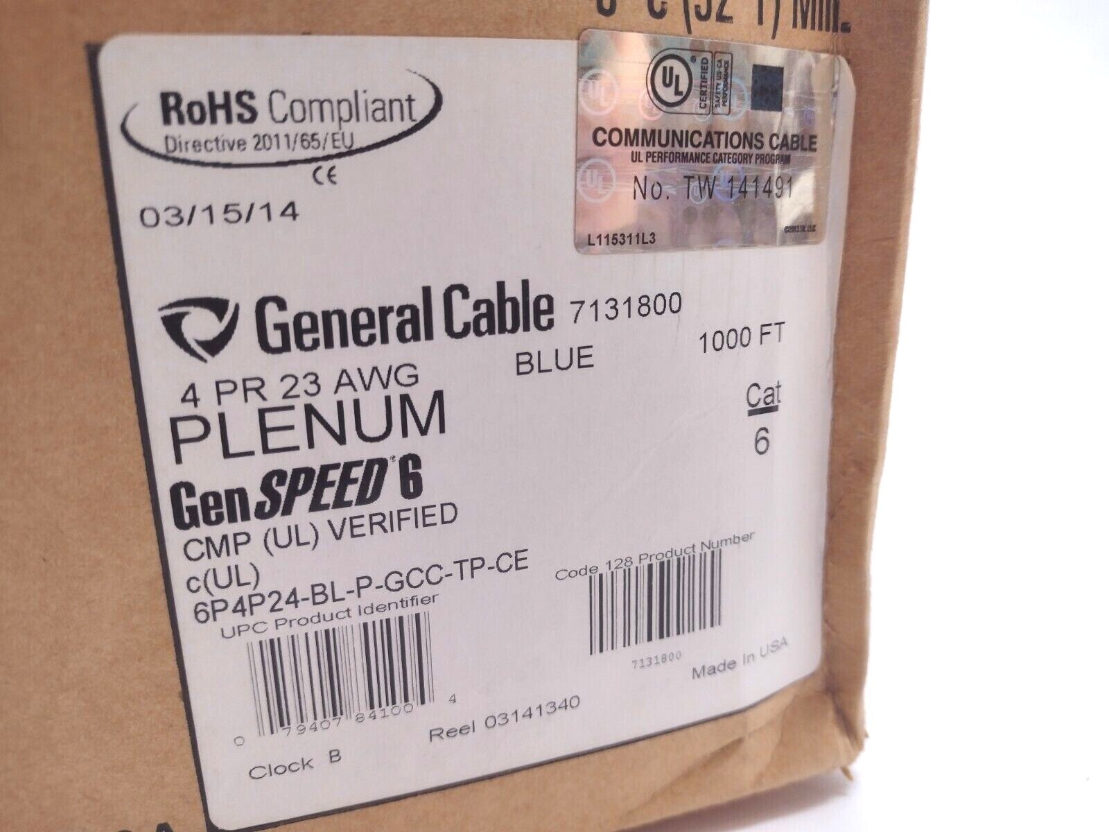 General Cable 6P4P24BLPGCCTPCE GenSpeed 6 Plenum CAT 6 Cable 322ft Length eBay