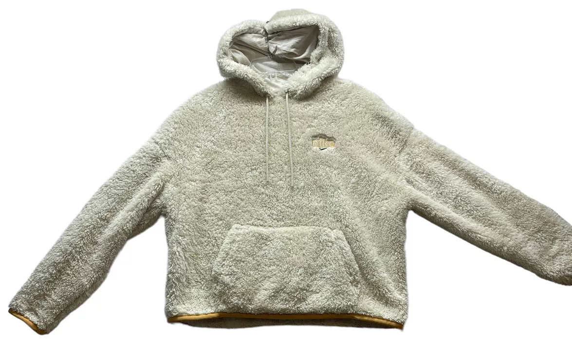 Nike Sherpa Fleece Hoodie Pullover Ginger Detail Medium Faux Fur |