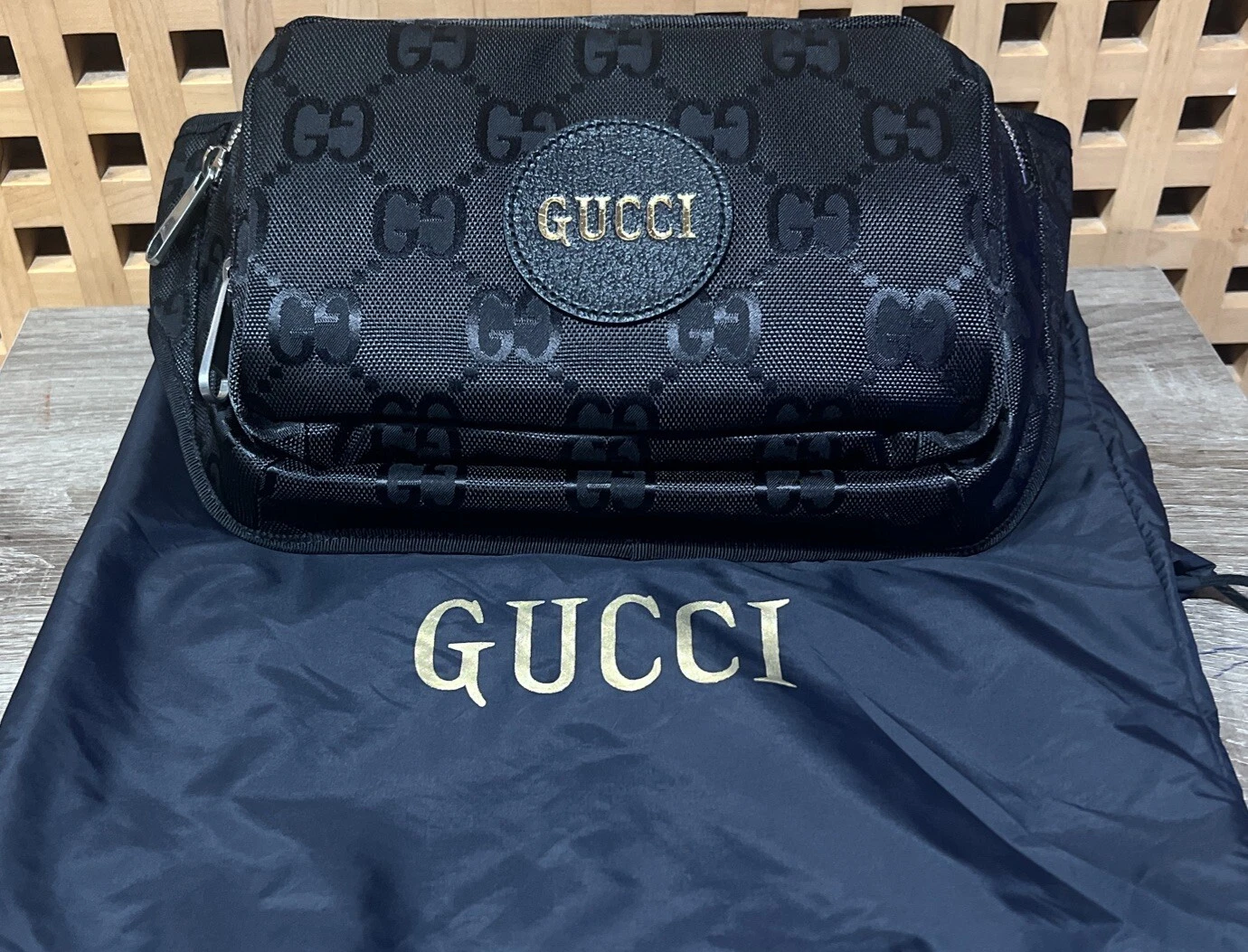 Gucci grand sac ceinture taille hors grille nylon logo GG NOIR 100% AUTHENTIQUE