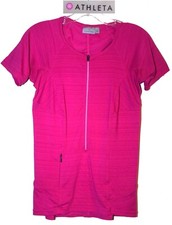 Athleta Pacifica 2.0 Rashguard Magenta S/S swim Top 3/4 zip H20 Wear UPF 50 sz S