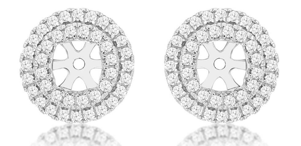 ORECCHINI GIACCA AUREOLA ROTONDI E QUADRATI DOPPIA FILA ORO BIANCO 14KT DIAMANTE 0 58 CT