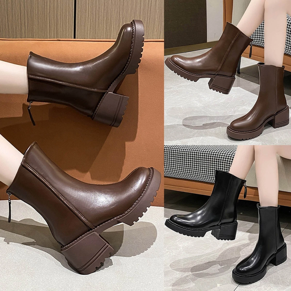 Fashion Autumn And Winter Women Ankle Boots Low Heel Chunky Heel