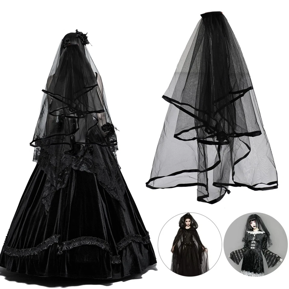 Fancy Dress Costume Black Widow Hen Night Bride Veil steam punk Halloween Gothic - Image 2 of 4