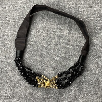 VTG Carolyn Tanner Beaded Belt Women M Black Gold Adjustable  display picture 1