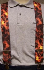 Suspenders 2"x48" FULLY Elastic Biker Red Flame & Smoke NEW