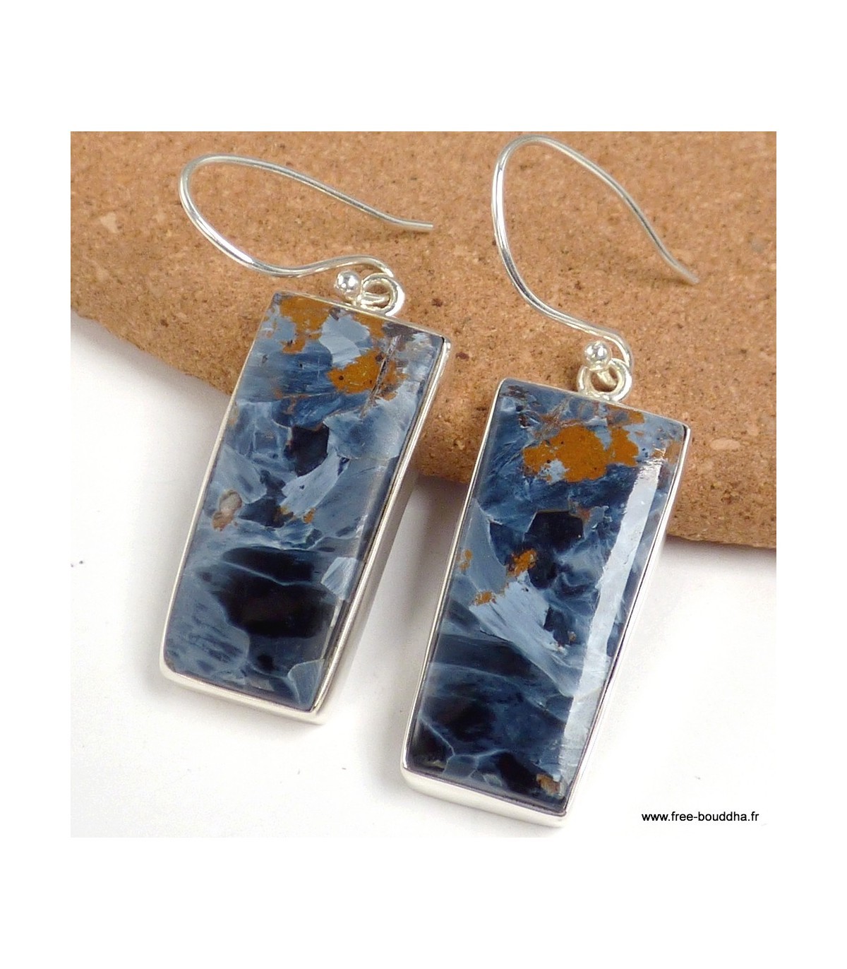 Boucles d'oreilles Pietersite bleu fauve rectangulaires en pierre naturelle YM77.3