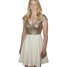 ASOS Dress Womens US 0 White Gold Fairy Sequin Skater Cap Sleeve Whimsical Party