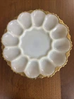 Vintage White Milk Glass Deviled Egg Plate Tray Dish Gold Trim Anchor Fire King