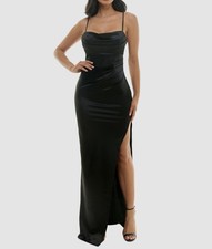Emerald Sundae Juniors' Women's Black Satin Sleeveless Cowl Neck Dress Size XS
