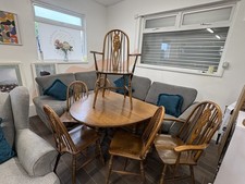 Old Charm Drop Leaf Table & 6 Chairs including 2 Carvers. 