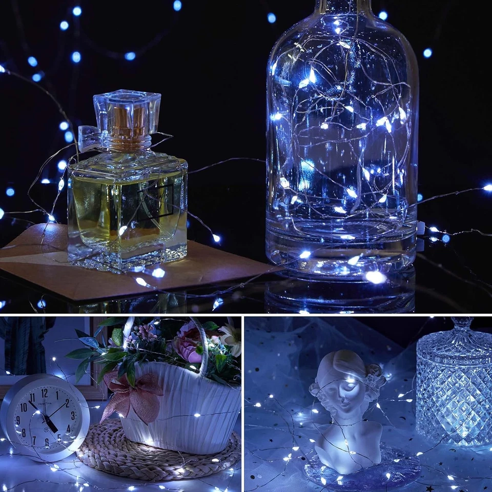 20 Luci Stringa 1M 10 LED Filo Rame Bianco Freddo Decorazione Natale Feste - Immagine 2 di 4