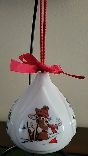 Vintage Porcelain Skiing Bunny Scented Hanging Christmas Ornament - Picture 3 of 7