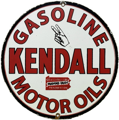 VINTAGE KENDALL GASOLINE PORCELAIN SIGN GAS STATION MOTOR OIL PUMP PLATE