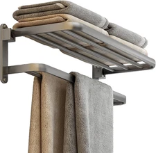 Bathroom Lavatory Towel Rack with Two Towel Bars,20-Inch Towel Shelf with Towel 