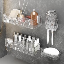 Acrylic Shower Shelves with Soap Dish Toothbrush Holder, Clear Plastic Shower