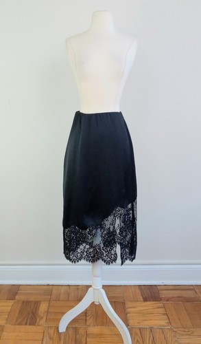 size 2 Aritzia Wilfred Black Sonnet Satin Lace Slip Skirt Elastic Waist Side-Zip - Picture 6 of 24