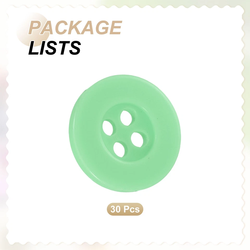 30pcs 24L Sewing Buttons 5/8" Resin Round Flat 4-Hole Craft Buttons, Green - Image 3 of 4