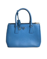 PRADA Saffiano Leather Tote Handbag Bag 2WAY Blue with Strap woman 11.2"x 7.9"