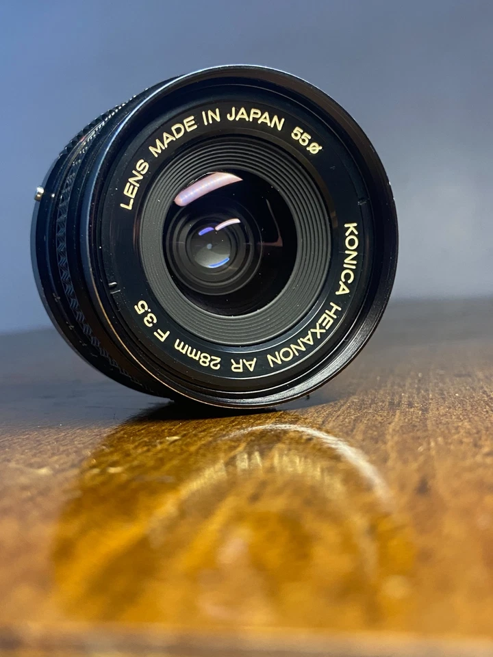 Objectif Grand Angle Konica Hexanon AR 28mm f/3.5 AE Fabriqué au Japon Filtr 55 - Photo 3/4