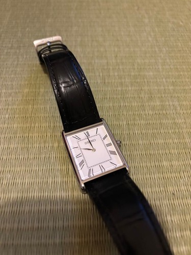 Seiko SWR049 St. Acier Argent Blanc Rectangulaire Quartz Homme Montre Auth Works - Photo 2 sur 7