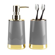Bathroom Set, 2Piece Grey and Gold Bathroom Include Soap Dispenser and Toothb...