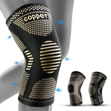 2x Knee Sleeves Copper Silver Compression Brace Support Sport Joint Injury Pain