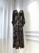 retro Black Silk Printed Bohemian V-Neck maxi Dress CAMILLA Spring/Summer 2026
