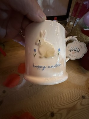 Ostern Hallo Frühling Happy, Keramik Hase Kaffeebecher Neu mit Etikett Neuware GetItWhile You Can