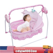 Pink Electric Baby Crib Cradle Auto-Swing Baby Newborn Bed Sleep Cradle  Mat