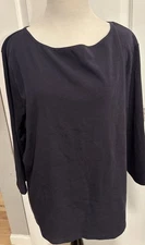 Vtg TALBOTS Solid  NAVY Dark BLUE LONG SLEEVE STRETCHY TOP Cotton USA Classic 1X