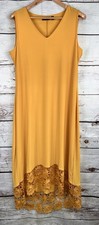 Nina Leonard Women's Size XL Yellow Hi-Low Bodycon Maxi Dress Embroidery