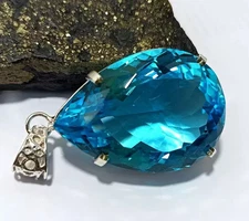 100.00 Ct+ Certified Natural Blue Pear Topaz 925 Solid Silver Pendant Gemstone